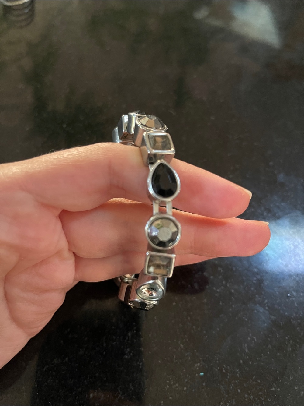 Handheld Black Crystal Accent Women's Bracelet with easy magnet closure